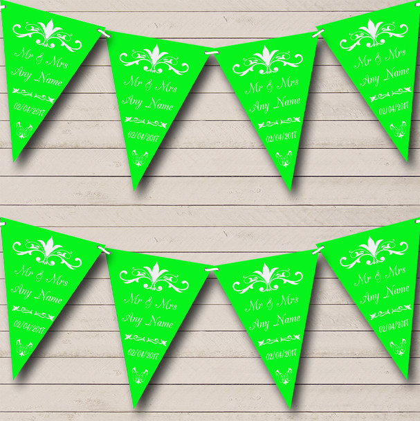 Regal Lime Green Personalized Wedding Venue or Reception Bunting Flag Banner