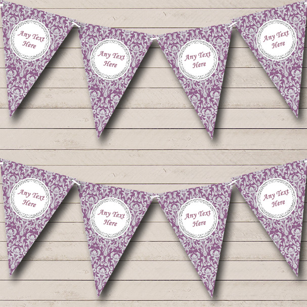 Purple And Silver Vintage Damask Personalized Wedding Venue or Reception Bunting Flag Banner Purple And Silver Vintage Damask Personalized Wedding Venue or Reception Bunting Flag Banner