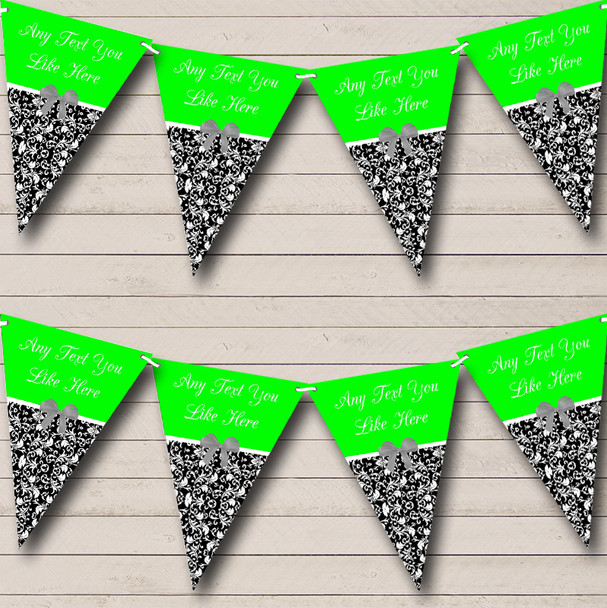 Lime Green Damask Shabby Chic Vintage Personalized Wedding Bunting Flag Banner