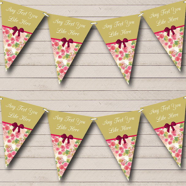 Green Pink Shabby Chic Vintage Personalized Wedding Venue or Reception Bunting Flag Banner