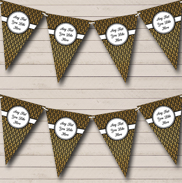 Gold And Black Patterned Personalized Wedding Venue or Reception Bunting Flag Banner
