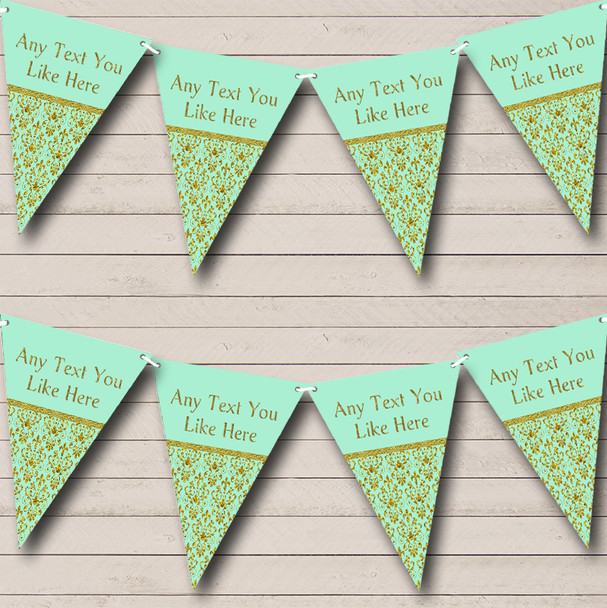 Elegant Mint Green And Gold Personalized Wedding Venue or Reception Bunting Flag Banner