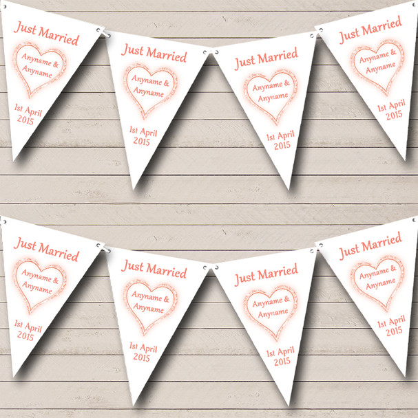 Coral Just Married Personalized Wedding Venue or Reception Bunting Flag Banner