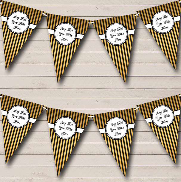 Black And Gold Elegant Stripes Personalized Wedding Venue or Reception Bunting Flag Banner