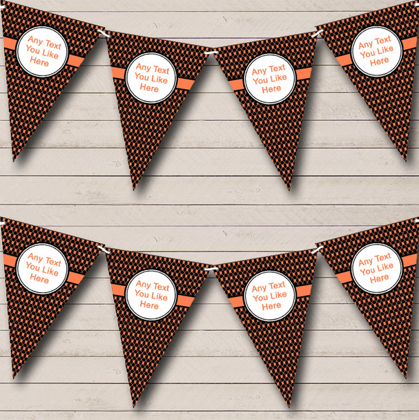 Black And Bright Coral Patterned Personalized Wedding Venue or Reception Bunting Flag Banner