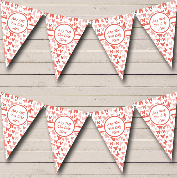 Beautiful Coral Butterfly Personalized Wedding Venue or Reception Bunting Flag Banner