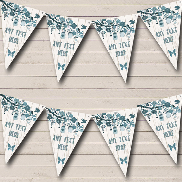 Shabby Chic Vintage Wood Teal Personalized Birthday Party Bunting Flag Banner