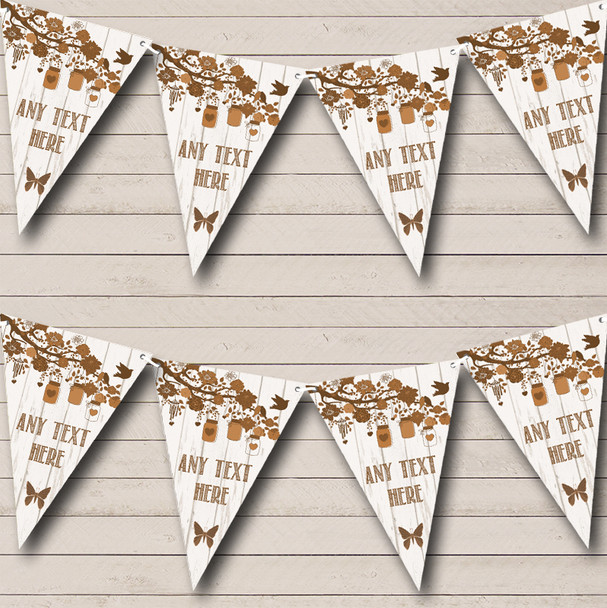 Shabby Chic Vintage Wood Brown Personalized Birthday Party Bunting Flag Banner