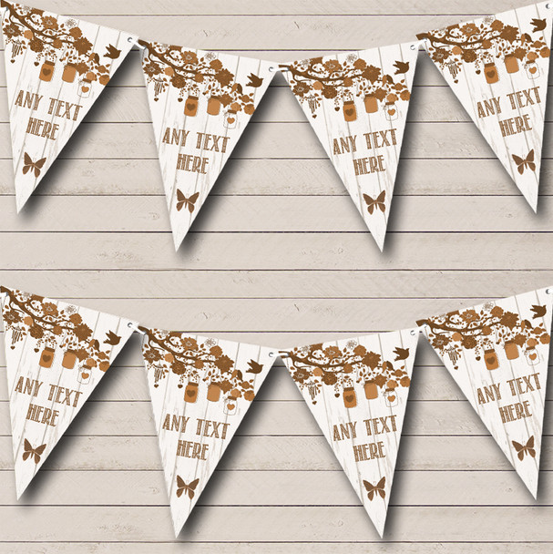 Shabby Chic Vintage Wood Brown Personalized Christening Bunting Flag Banner