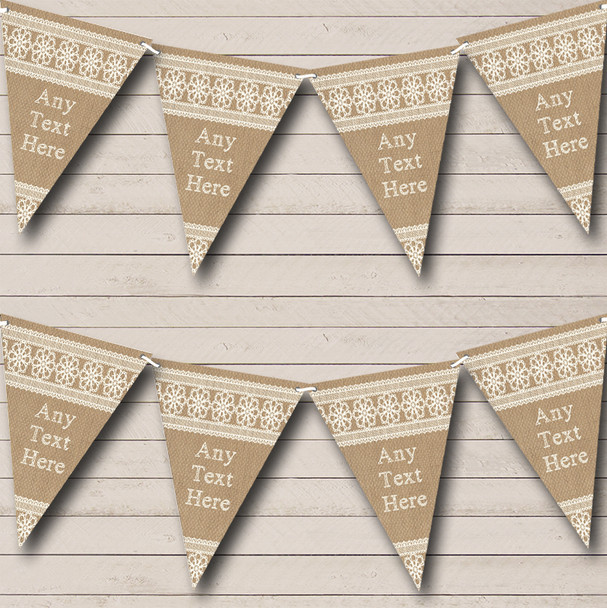 Tweed Look Burlap Lace Personalized Engagement Party Bunting Flag Banner