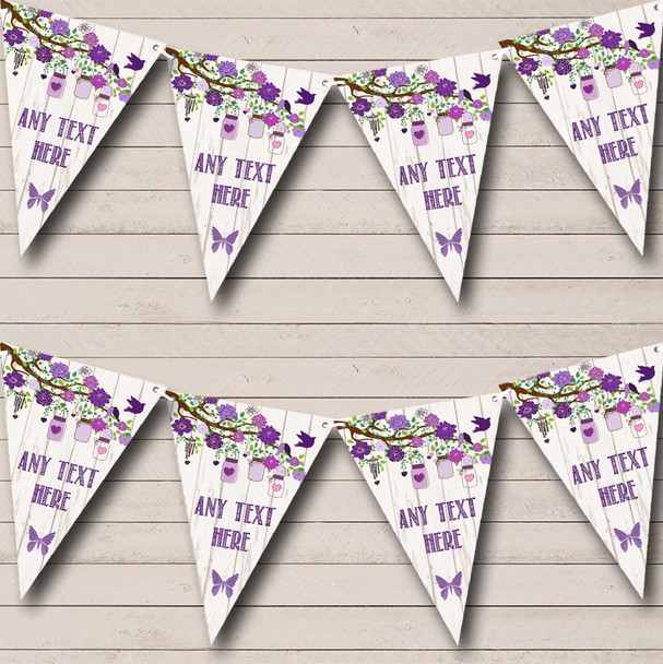 Shabby Chic Vintage Wood Purple Personalized Engagement Party Bunting Flag Banner