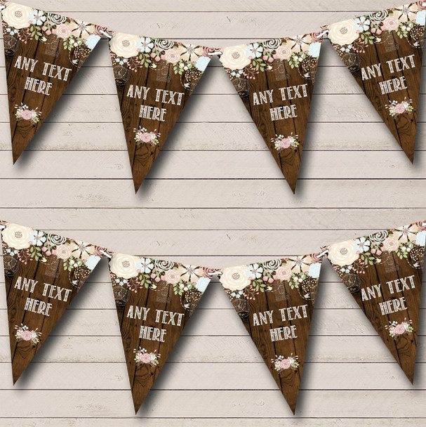 Rustic Wood Floral Personalized Engagement Party Bunting Flag Banner
