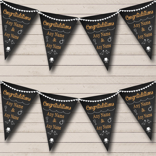 Chalkboard Congratulations Black White & Orange Engagement Party Bunting Flag Banner