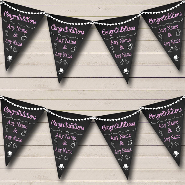 Chalkboard Congratulations Black White & Baby Pink Engagement Party Bunting Flag Banner