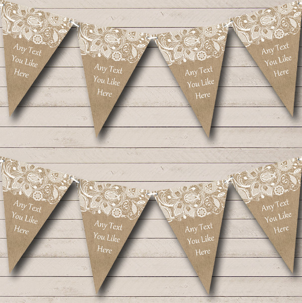 Burlap And Lace Personalized Engagement Party Bunting Flag Banner