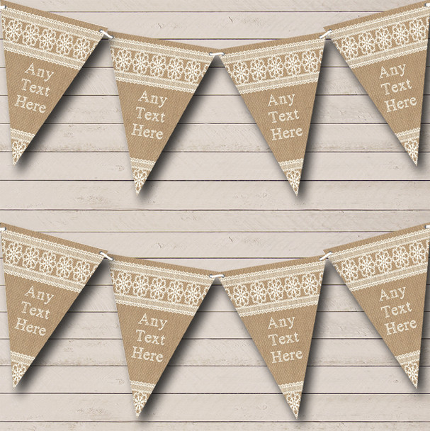 Tweed Look Burlap Lace Personalized Retirement Party Bunting Flag Banner