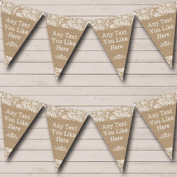 Stunning Burlap & Lace Personalized Wedding Bunting Flag Banner
