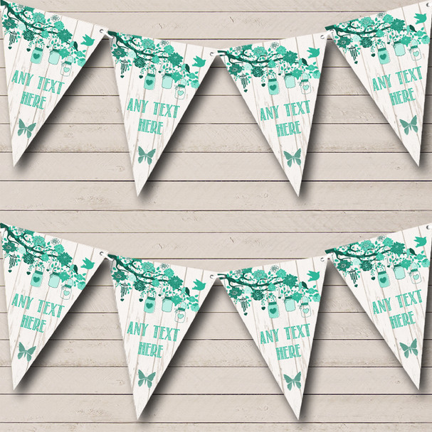 Shabby Chic Vintage Wood Turquoise Personalized Wedding Bunting Flag Banner