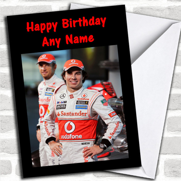 Formula One Sergio Perez & Jensen Button Personalized Birthday Card