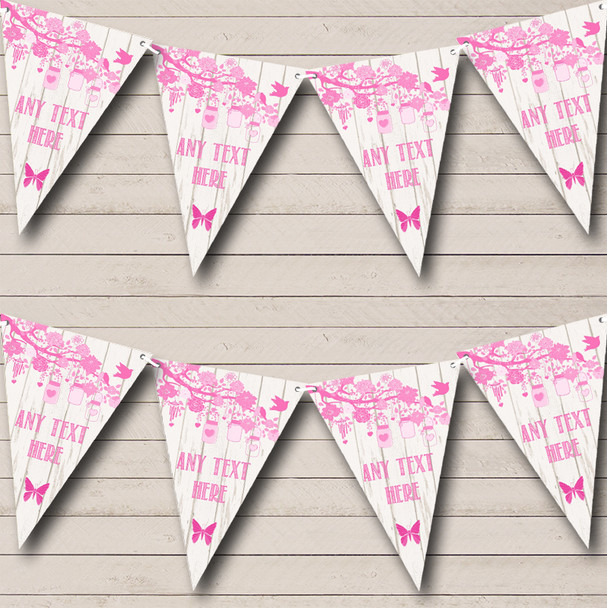 Shabby Chic Vintage Wood Pink Personalized Wedding Bunting Flag Banner