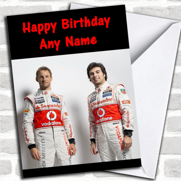 Jensen Button & Sergio Perez Formula One  Personalized Birthday Card