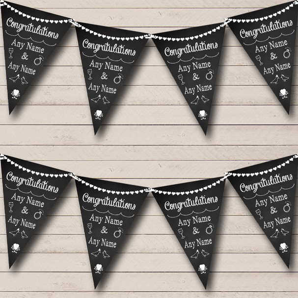 Chalkboard Congratulations Black White Personalized Wedding Bunting Flag Banner