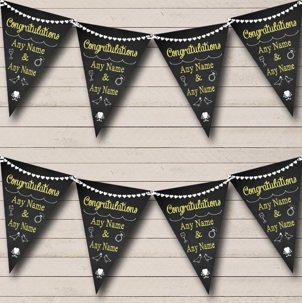 Chalkboard Congratulations Black White & Yellow Personalized Wedding Bunting Flag Banner