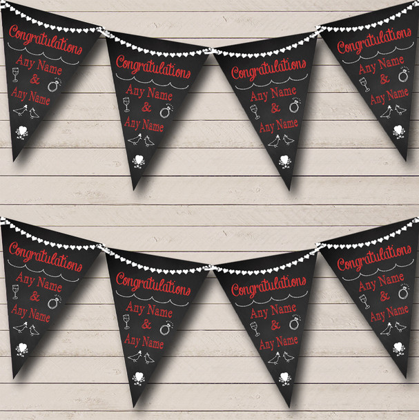 Chalkboard Congratulations Black White & Red Personalized Wedding Bunting Flag Banner