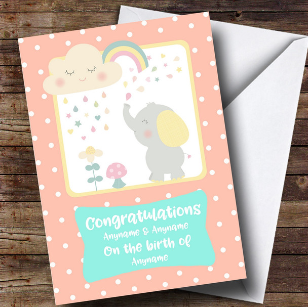 Personalized Spotty Elephant Congratulations New Baby Card