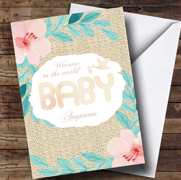 Personalized Vintage Floral Stork New Baby Card