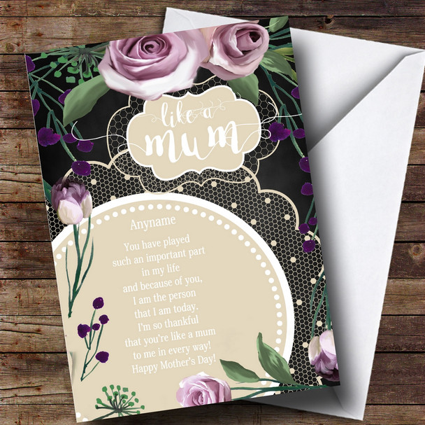 Personalized Vintage Chalk  Violet Floral Like A Mum Mothers Day Card