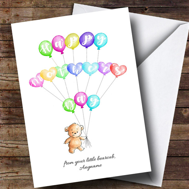 Personalized Heart Balloons Little Bear Mothers Day Card