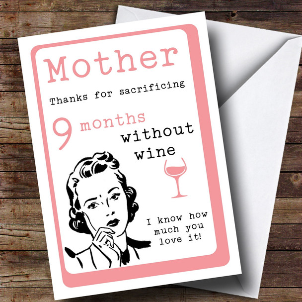 Personalized Funny Retro Wine Mothers Day Card