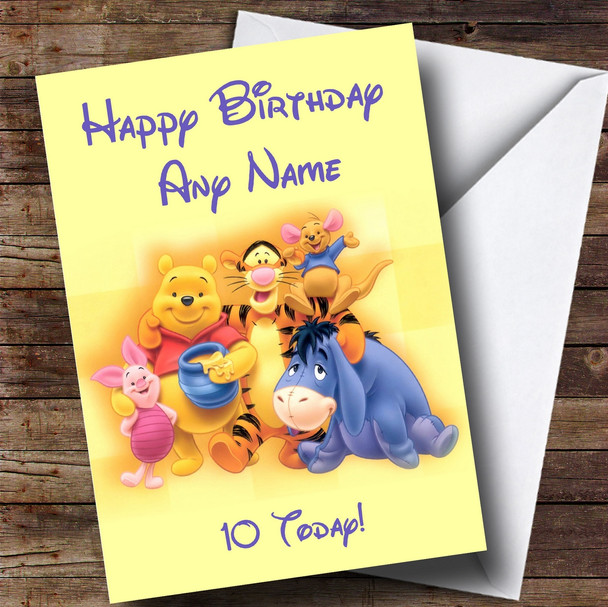 Personalized Disney Winnie The Pooh & Friends Yellow Children's Birthday Card