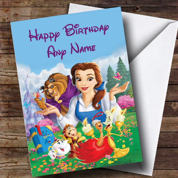 Personalized Disney Beauty And The Beast Characters Children's Birthday Card