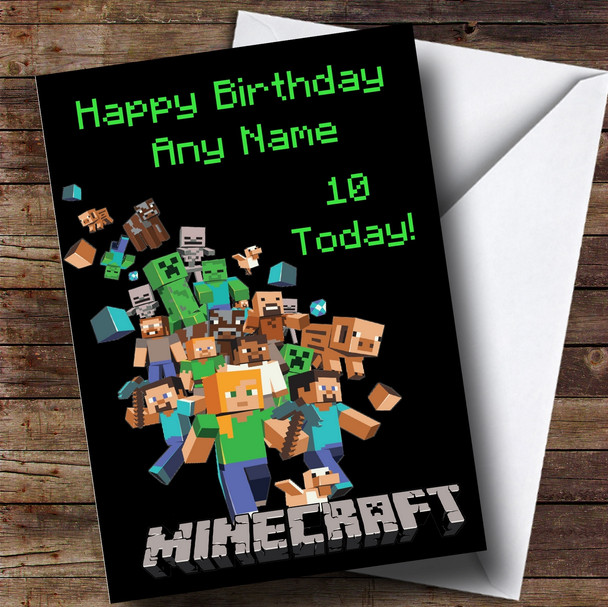 Personalized Minecraft Logo Black Children's Birthday Card