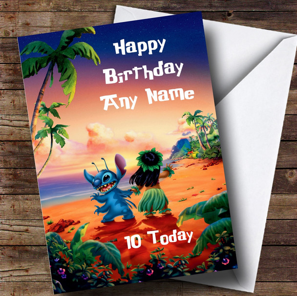 Personalized Lilo & Stitch Children's Birthday Card - Red Heart Print