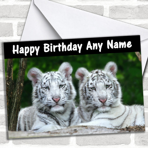 Two White Tigers Personalized Birthday Card