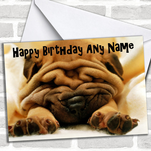 Shar Pei Dog Sleeping Personalized Birthday Card