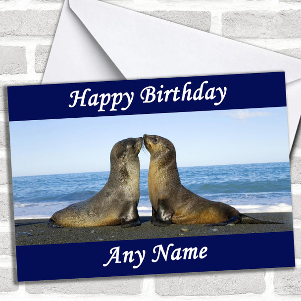 Seals Kissing Personalized Birthday Card