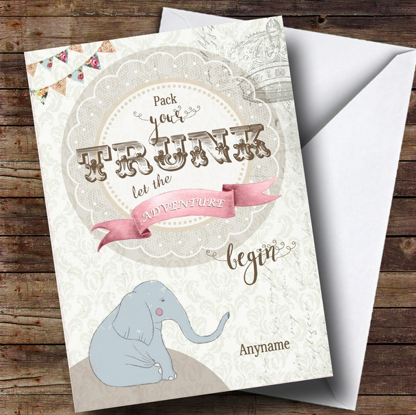 Personalized Elephant Pack Trunk Bon Voyage Travel Card