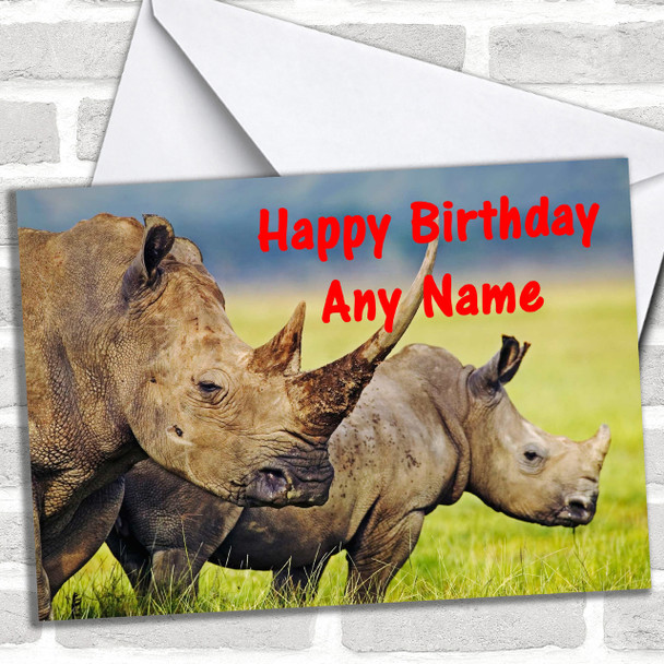 Rhino Rhinoceros Personalized Birthday Card