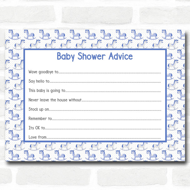 Boys Blue Rocking Horse Baby Shower Games Advice To Parents Cards