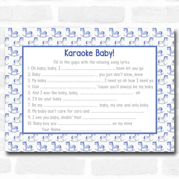 Boys Blue Rocking Horse Baby Shower Games Song Lyric Karaoke Cards