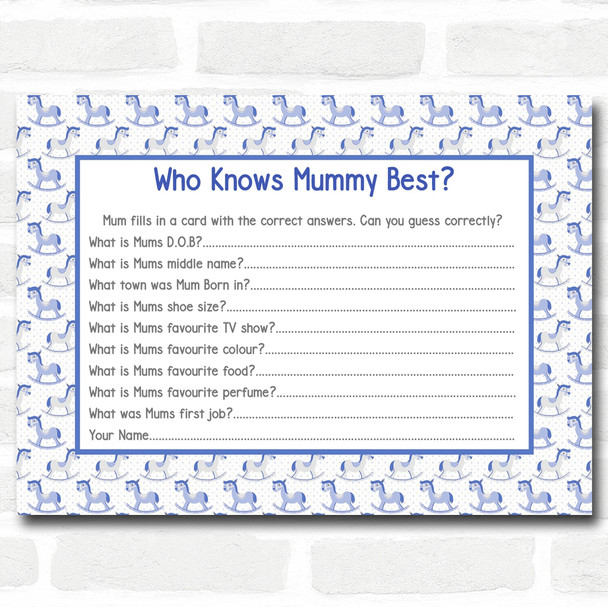 Boys Blue Rocking Horse Baby Shower Games Who Knows Mum Best Cards