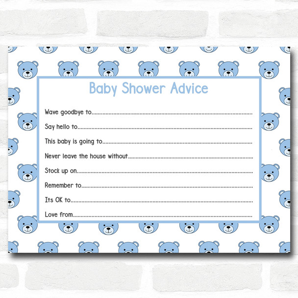 Boys Blue Teddys Baby Shower Games Advice To Parents Cards