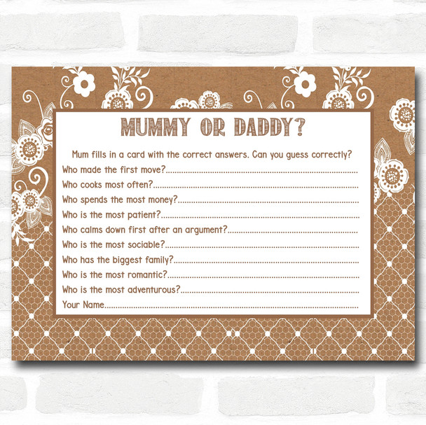 Burlap & Lace Baby Shower Games Guess Who Game Cards