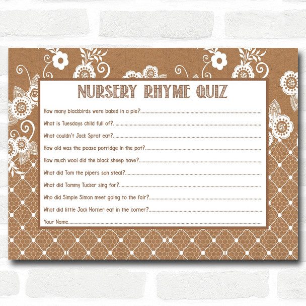 Burlap & Lace Baby Shower Games Nursery Rhyme Quiz Cards