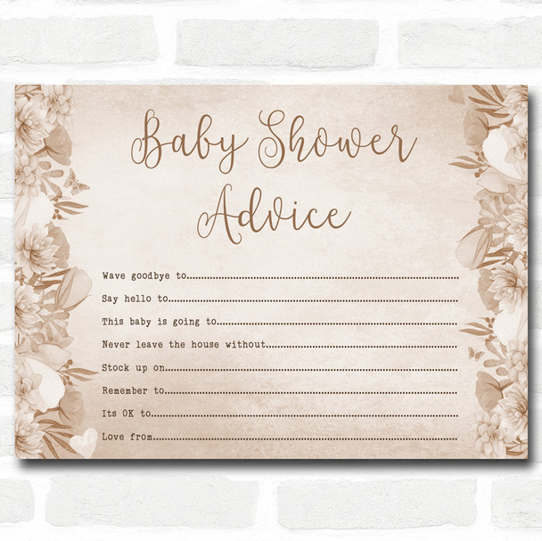 Floral Baby Shower Games Advice To Parents Cards