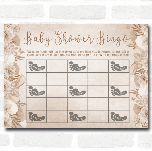 Floral Baby Shower Games Bingo Cards